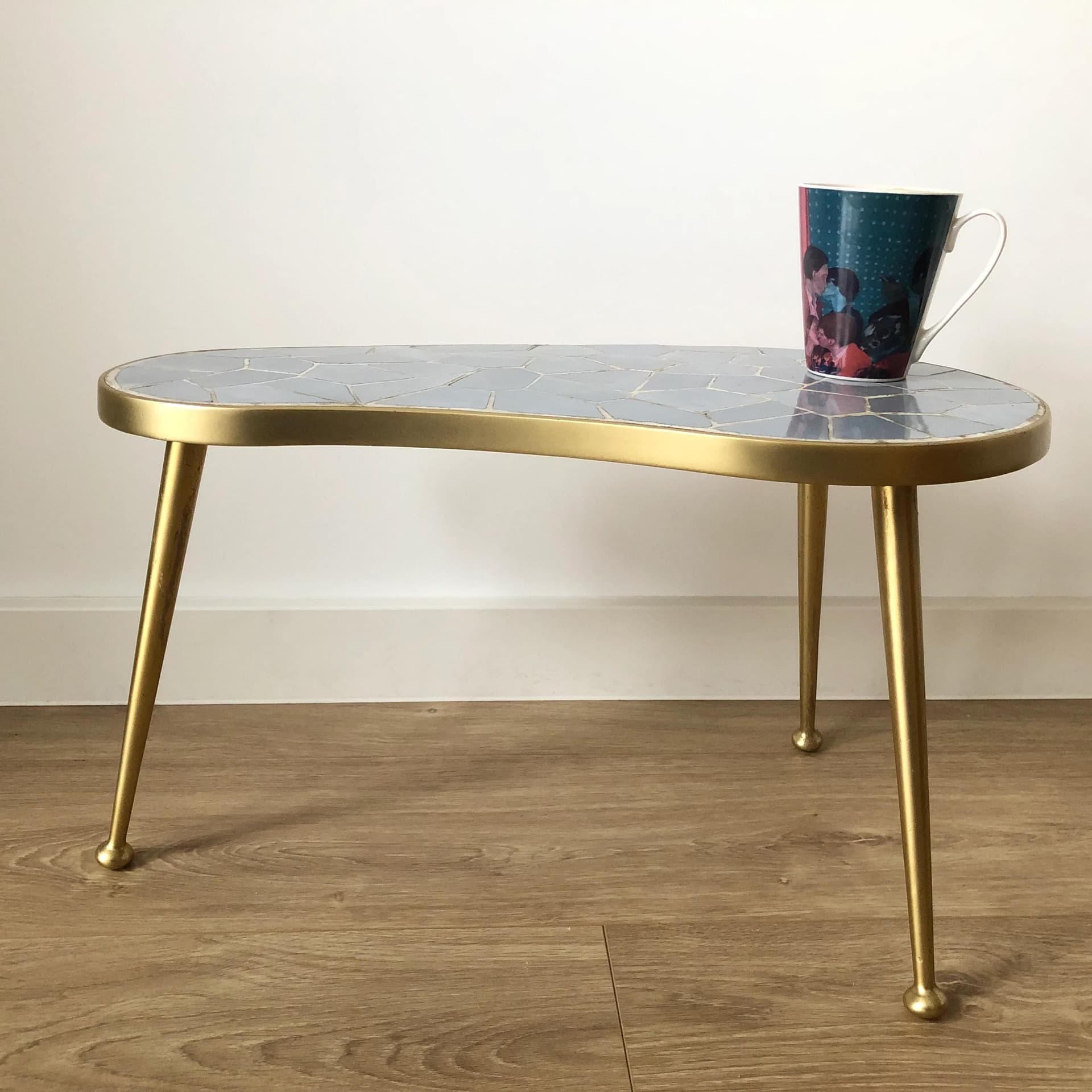 Kwietnik, ceramika jasnoniebieska, aluminium złoty, Niemcy, lata 60. - 14041