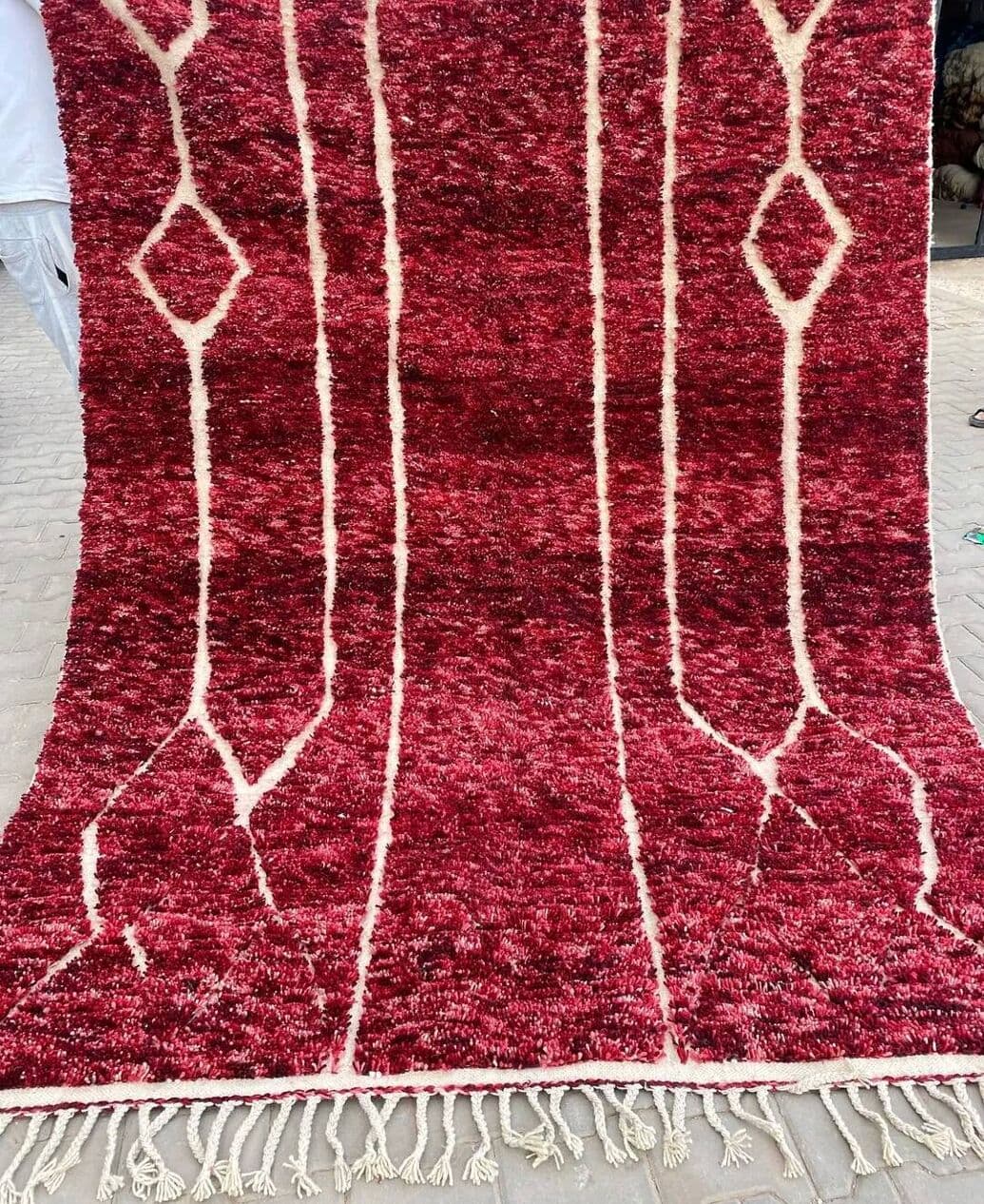 Ręcznie tkany dywan 150x250 cm, wełna, czerwony, kość słoniowa, Maroko - 199385