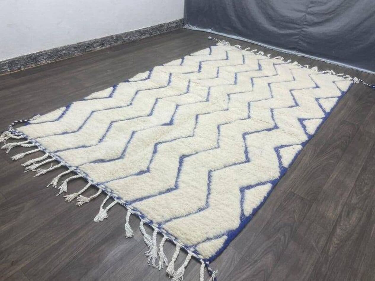 Ręcznie tkany dywan 250x150 cm, wełna, niebieski, kremowy, Maroko - 199379