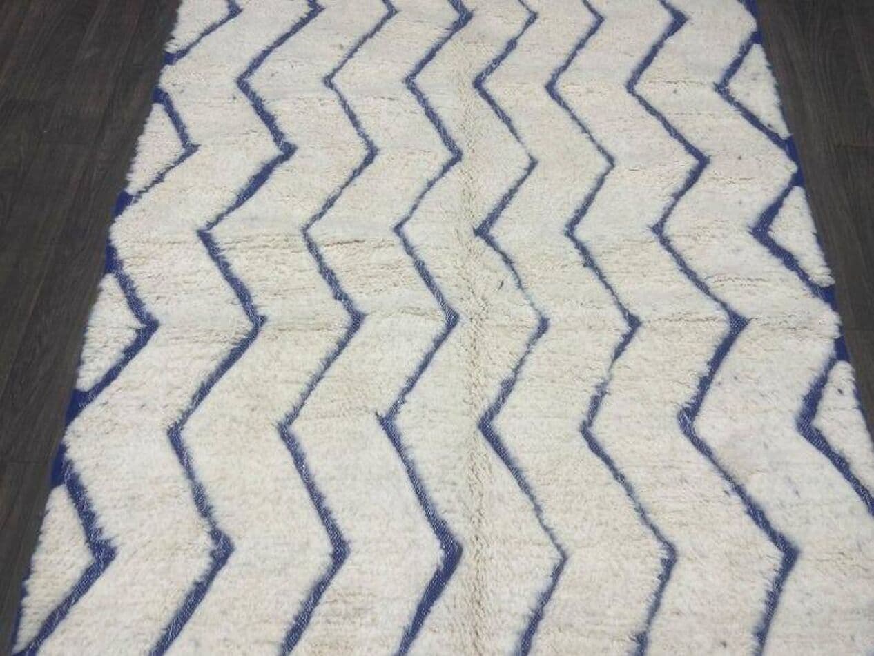 Ręcznie tkany dywan 250x150 cm, wełna, niebieski, kremowy, Maroko - 199377