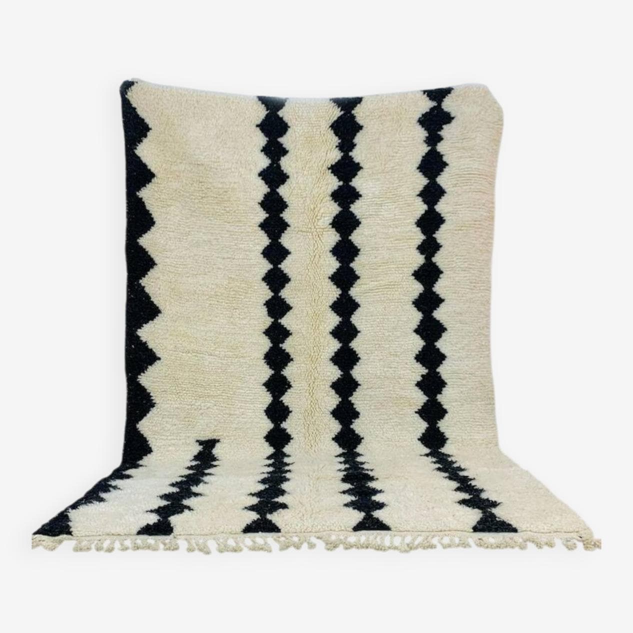 Handwoven rug 250x150 cm, wool, ivory, black, Morocco - 199329
