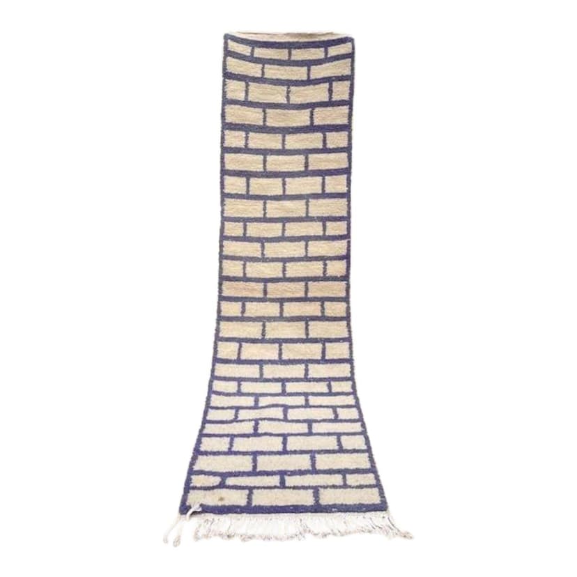 Ręcznie tkany dywan 400x70 cm, wełna, kremowy, granatowy, Maroko