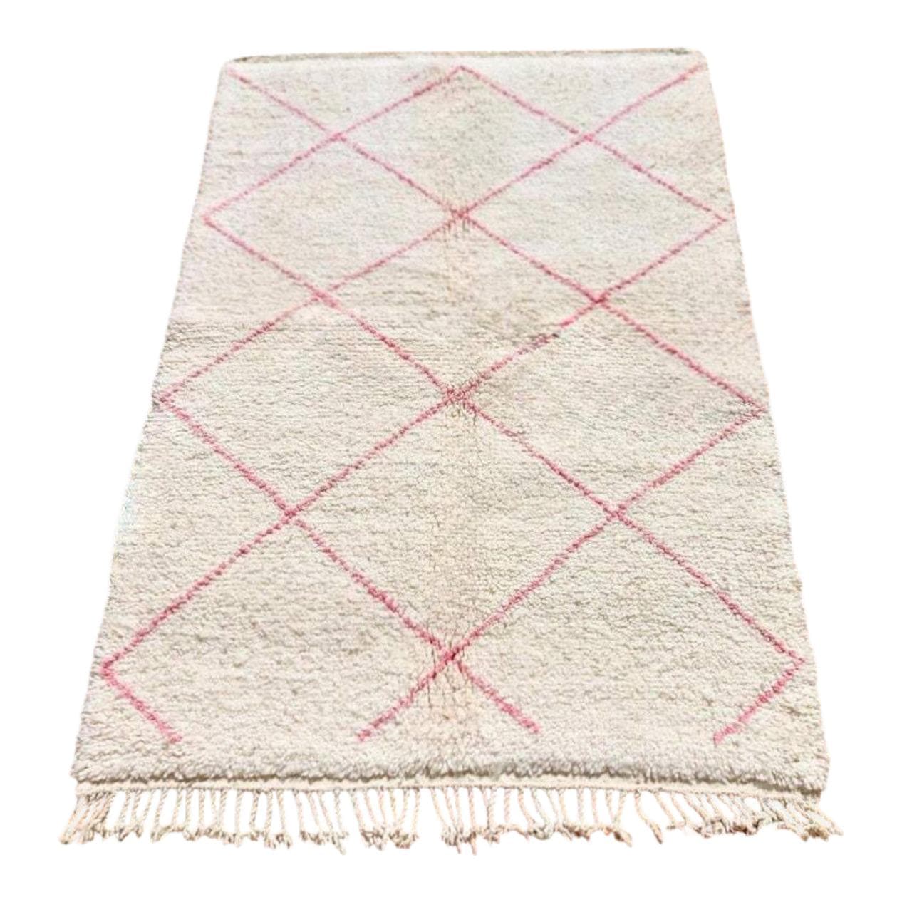 Ręcznie tkany dywan 250x150 cm, wełna, kość słoniowa, Maroko