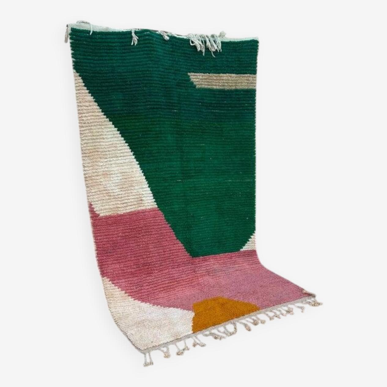 Ręcznie tkany dywan 200x300 cm, wełna, zielony, różowy, biały, ochra, Maroko - 199185