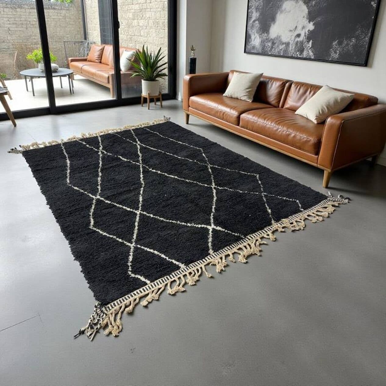 Ręcznie tkany dywan 250x200 cm, wełna, czarny, kremowy, Maroko - 199177