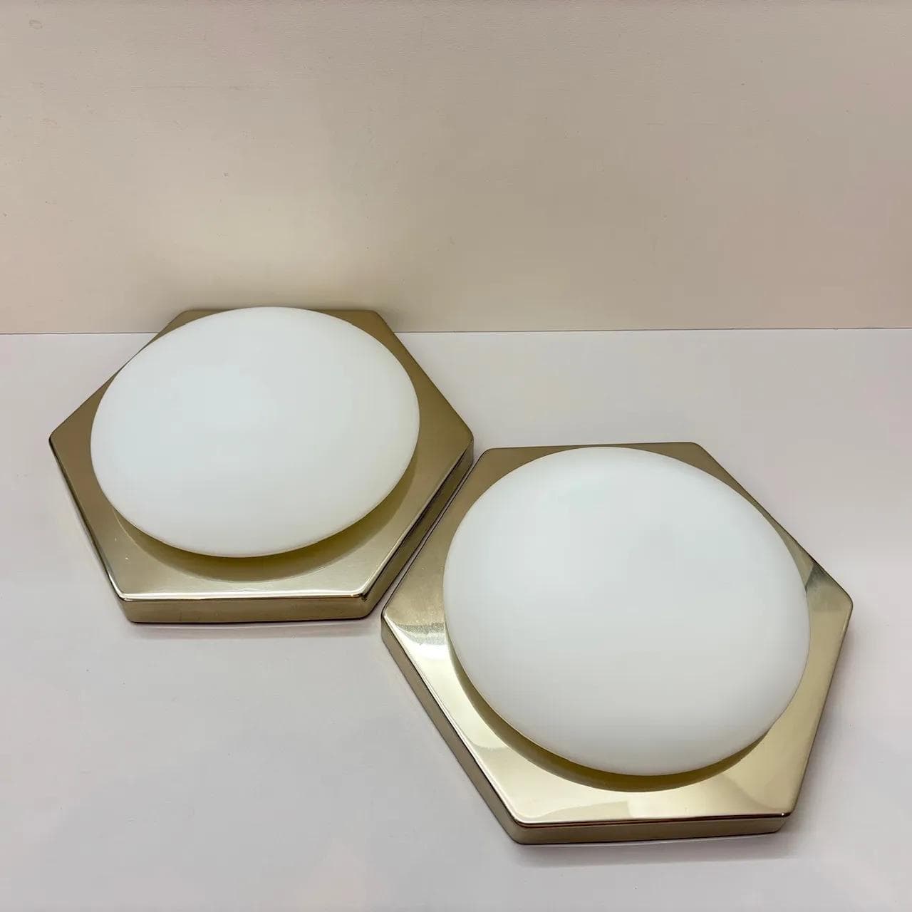 Pair of wall sconces, chrome silver steel, opal glass, N-Licht, Germany, 1980s. - 14028