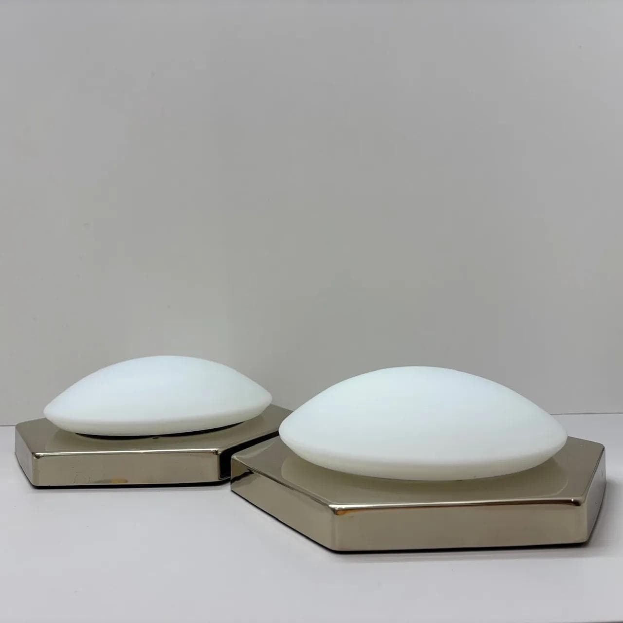 Pair of wall sconces, chrome silver steel, opal glass, N-Licht, Germany, 1980s. - 14027