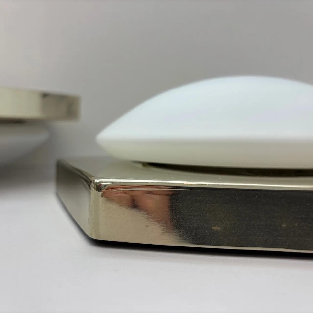 Pair of wall sconces, chrome silver steel, opal glass, N-Licht, Germany, 1980s. - 14024