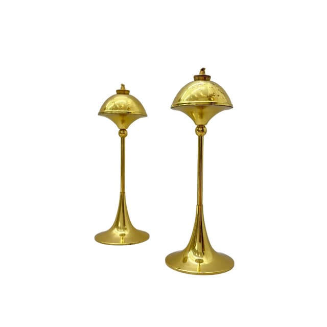 Para lamp oliwnych, złocony mosiądz, Dania, lata 70. - WYMIARY