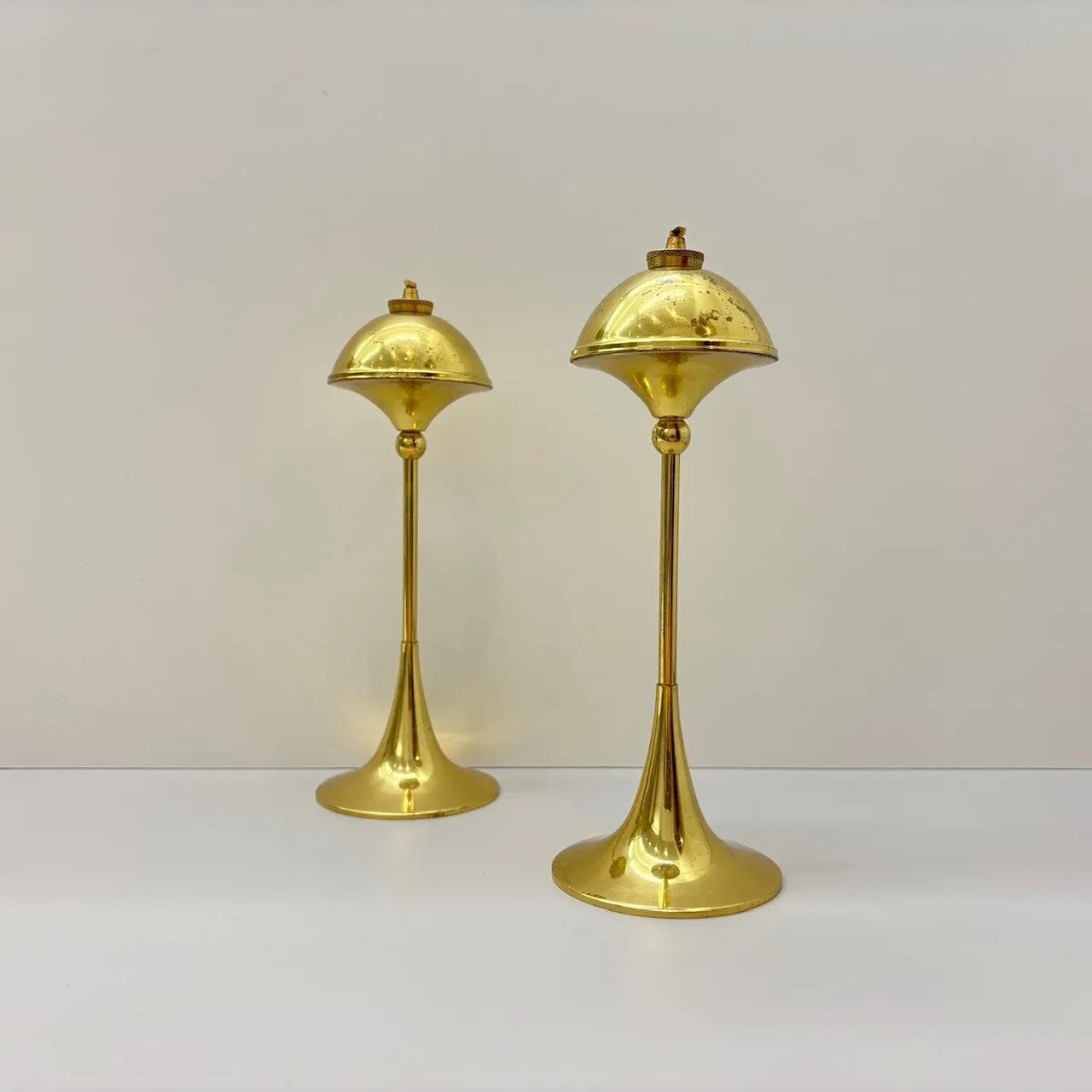 Para lamp oliwnych, złocony mosiądz, Dania, lata 70. - 14013