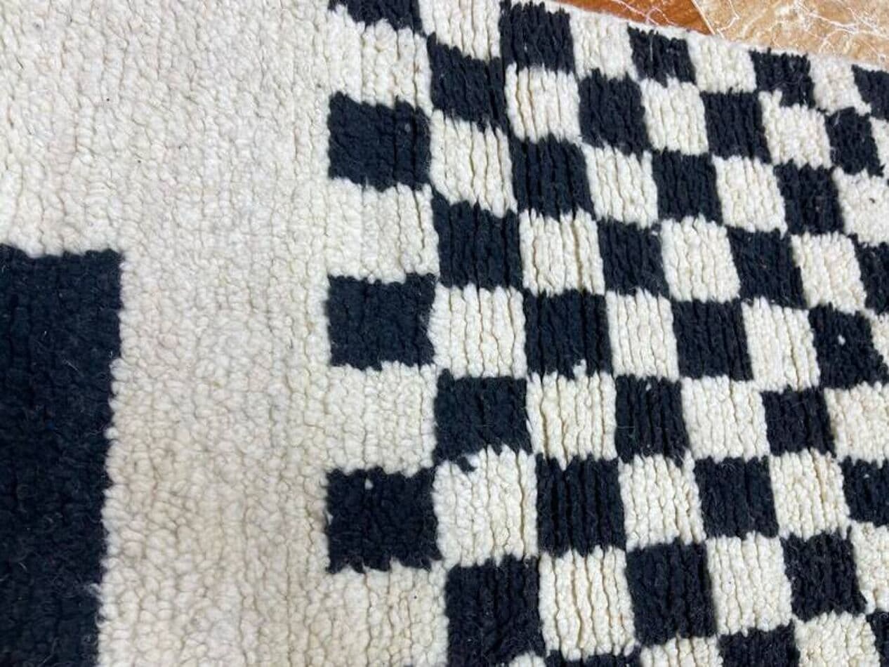 Ręcznie tkany dywan 250x150 cm, wełna, kość słoniowa, czarny, Maroko - 199097