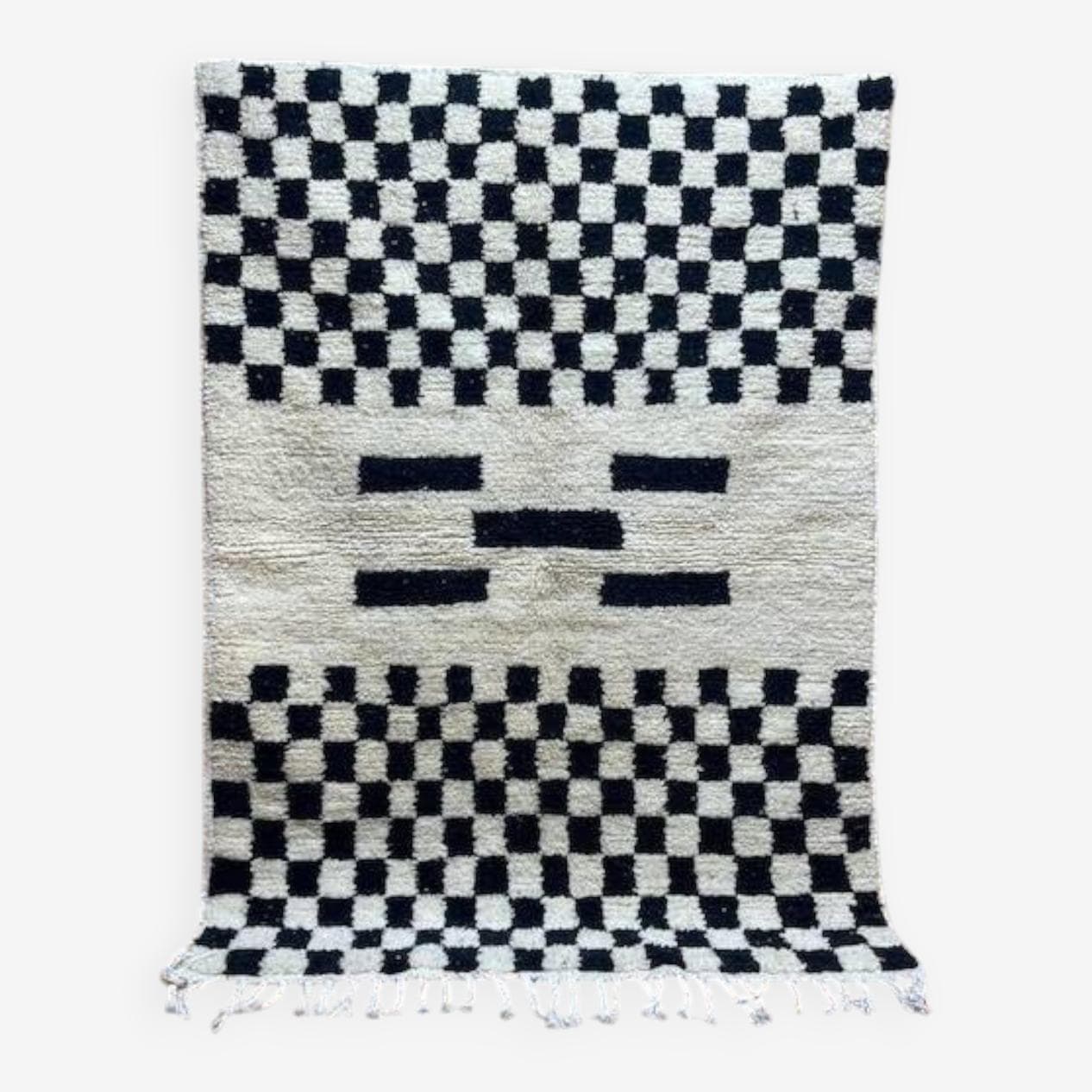 Ręcznie tkany dywan 250x150 cm, wełna, kość słoniowa, czarny, Maroko - 199093