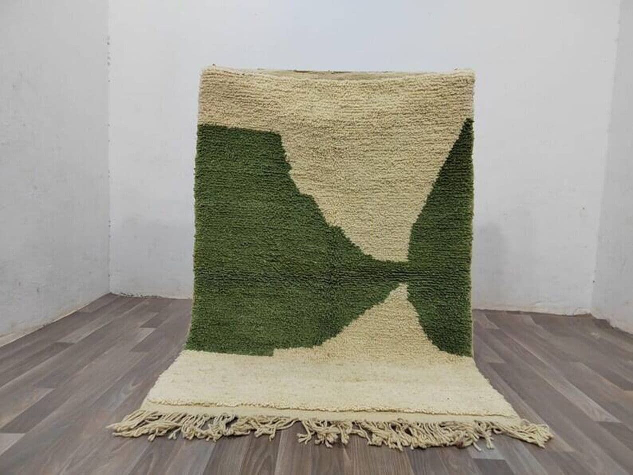 Ręcznie tkany dywan 100x200 cm, wełna, beżowy, zielony, szary, bursztynowy, Maroko - 198996