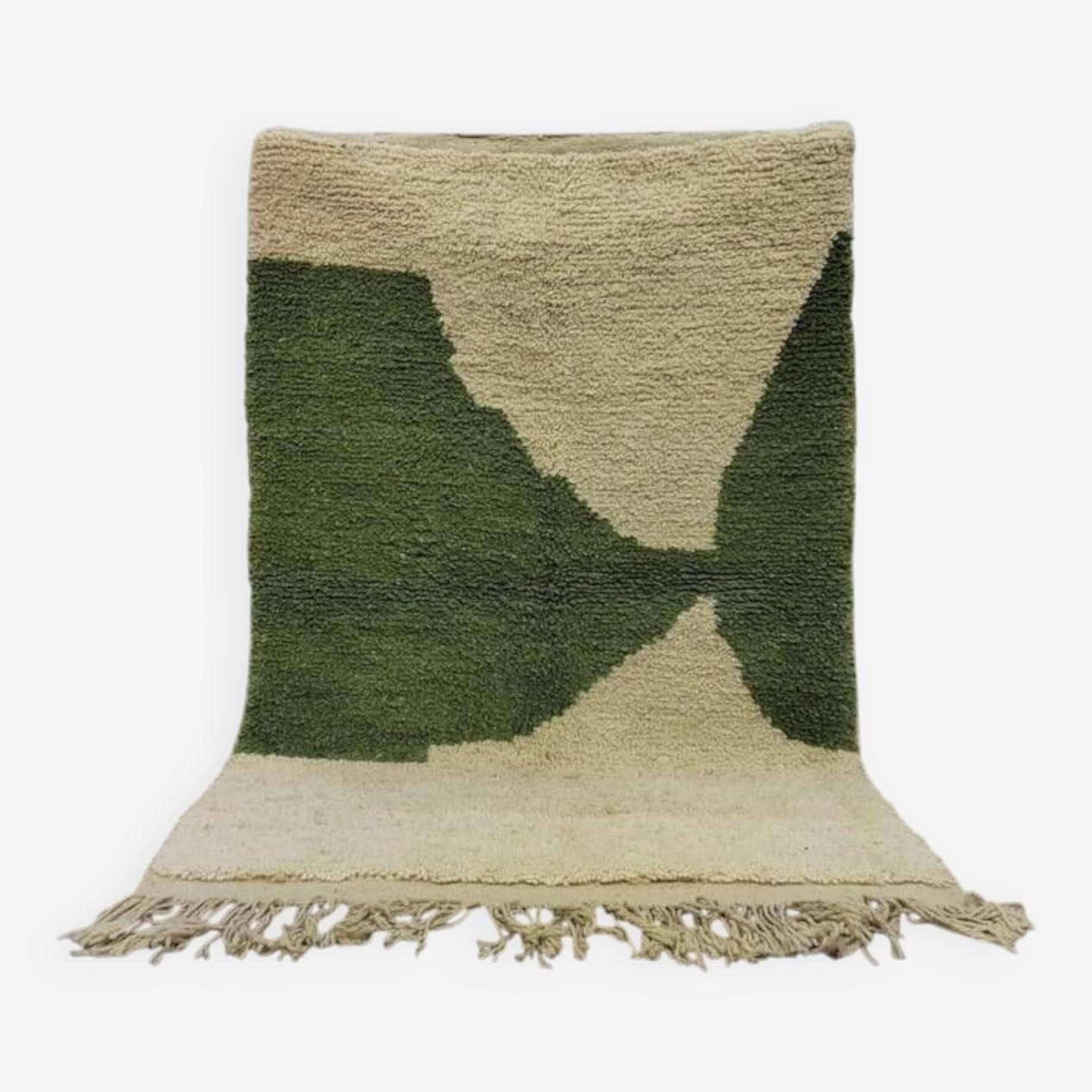 Ręcznie tkany dywan 100x200 cm, wełna, beżowy, zielony, szary, bursztynowy, Maroko - 198990