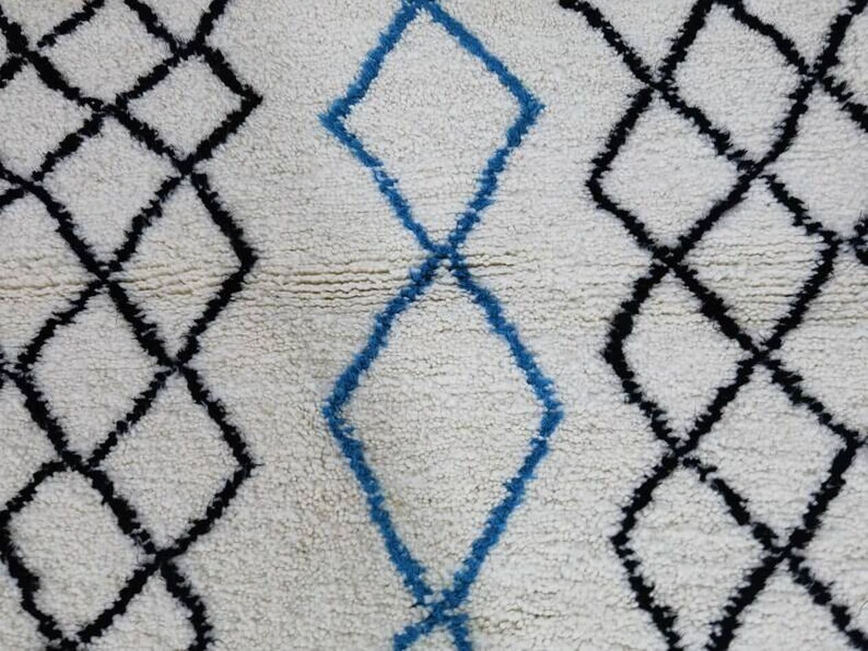 Ręcznie tkany dywan 250x150 cm, wełna, biały, czarny, niebieski, Maroko - 198908