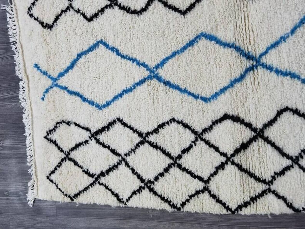 Ręcznie tkany dywan 250x150 cm, wełna, biały, czarny, niebieski, Maroko - 198911