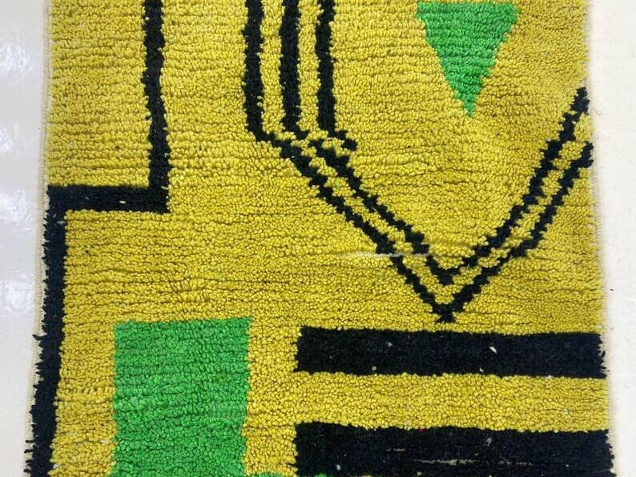Handwoven rug 250x150 cm, wool, yellow, green, black, Morocco - 198875