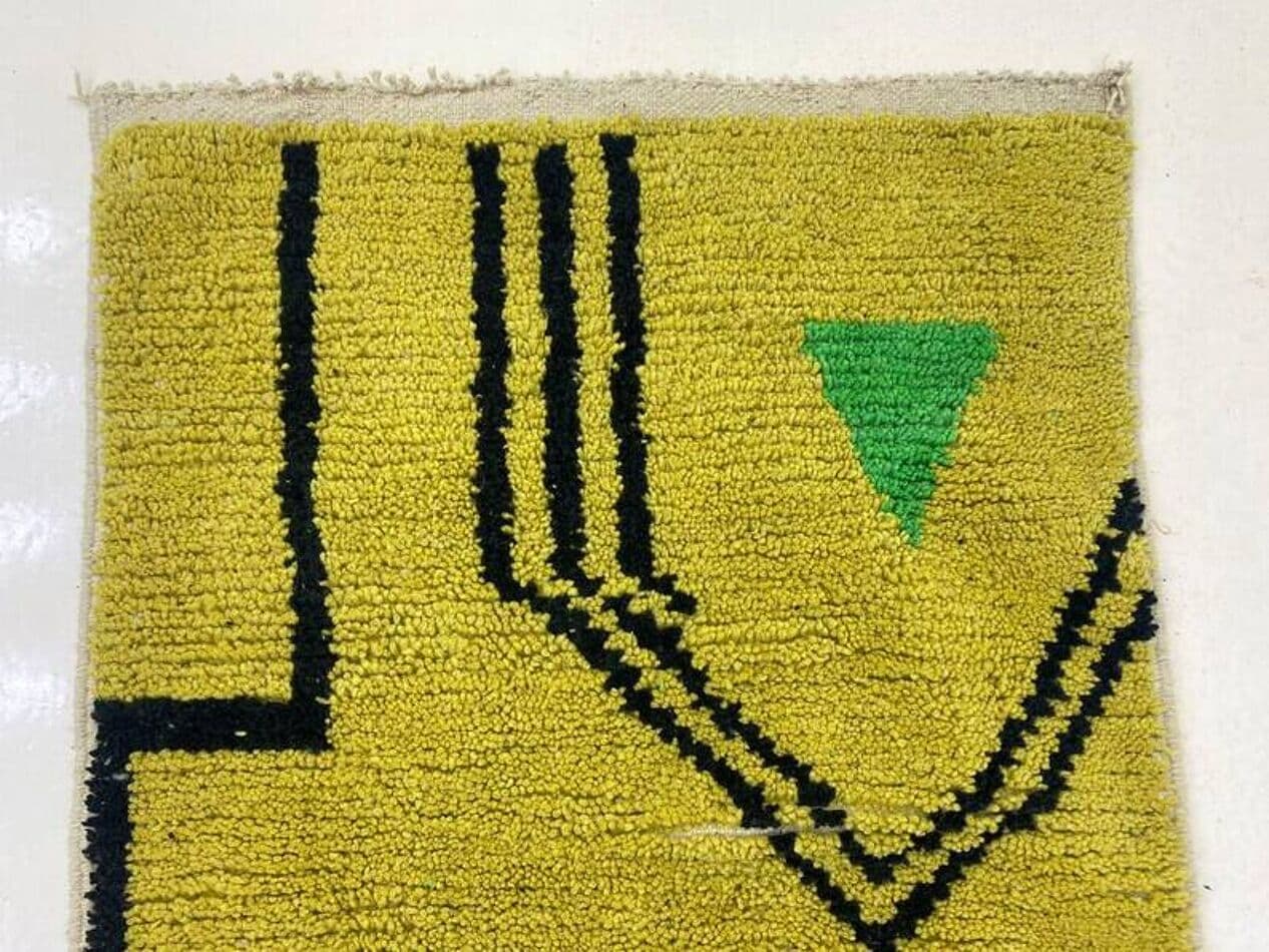 Handwoven rug 250x150 cm, wool, yellow, green, black, Morocco - 198877
