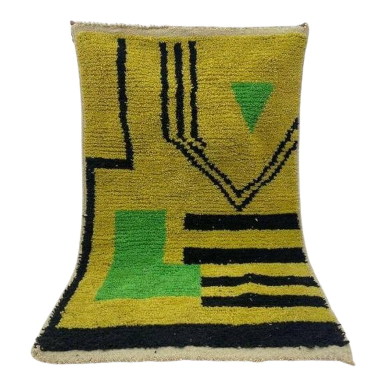Handwoven rug 250x150 cm, wool, yellow, green, black, Morocco