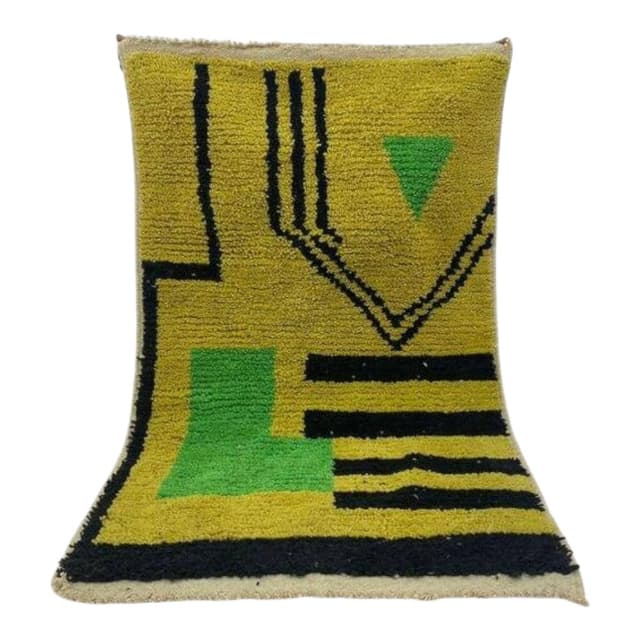 Handwoven rug 250x150 cm, wool, yellow, green, black, Morocco - DIMENSION