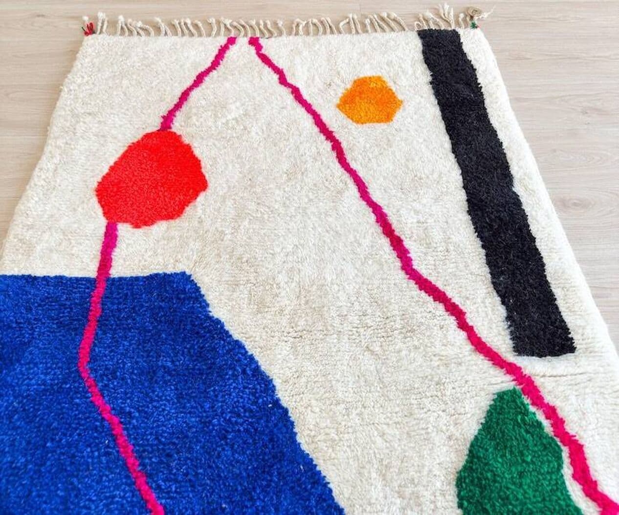 Ręcznie tkany dywan 100x200 cm, wełna, multikolor, Maroko - 198855