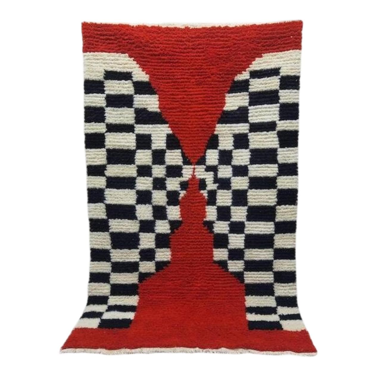 Ręcznie tkany dywan 250x150 cm, wełna, czerwony, czarny, biały, Maroko