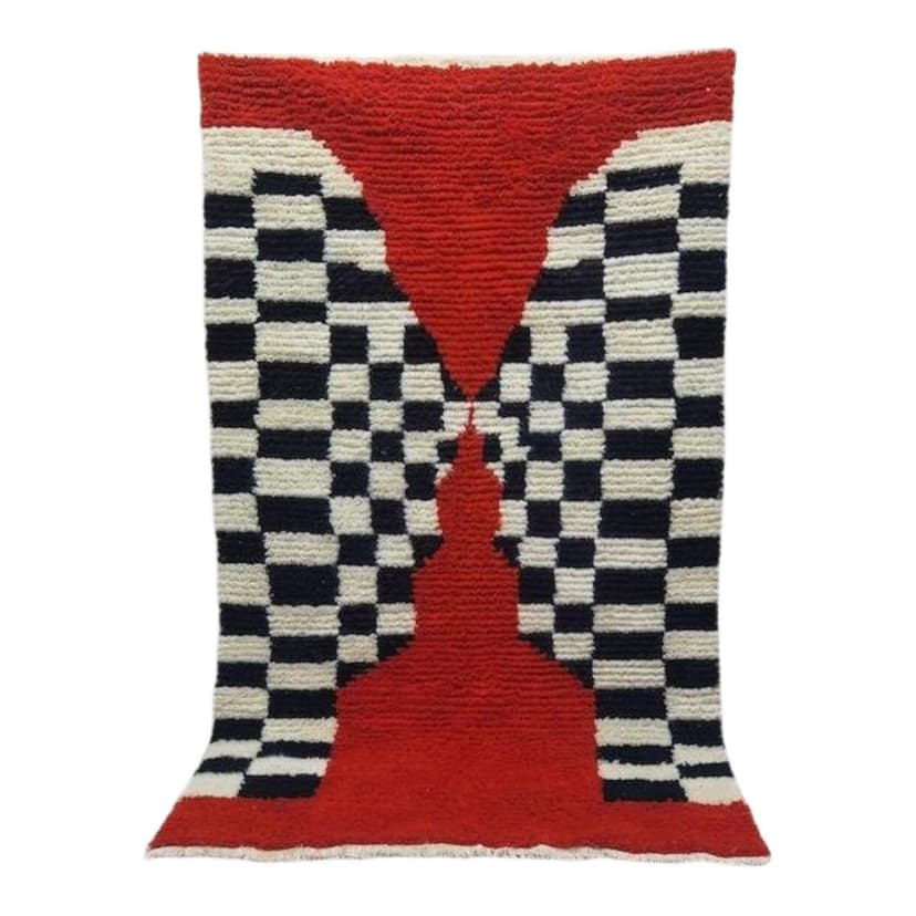 Ręcznie tkany dywan 250x150 cm, wełna, czerwony, czarny, biały, Maroko
