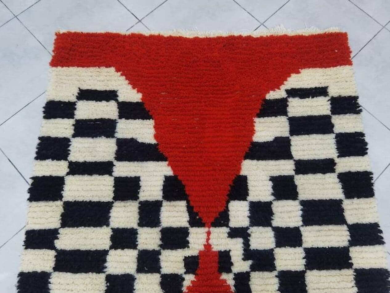 Ręcznie tkany dywan 250x150 cm, wełna, czerwony, czarny, biały, Maroko - 198821