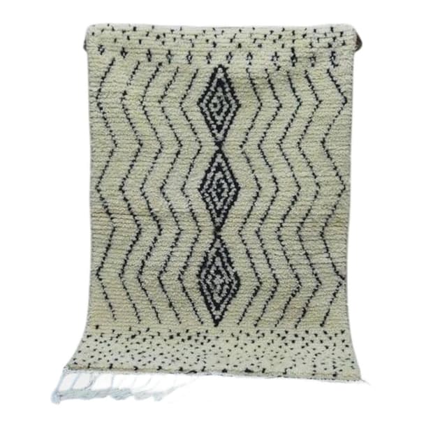 Ręcznie tkany dywan 250x150 cm, wełna, kremowy, czarny, Maroko - WYMIARY