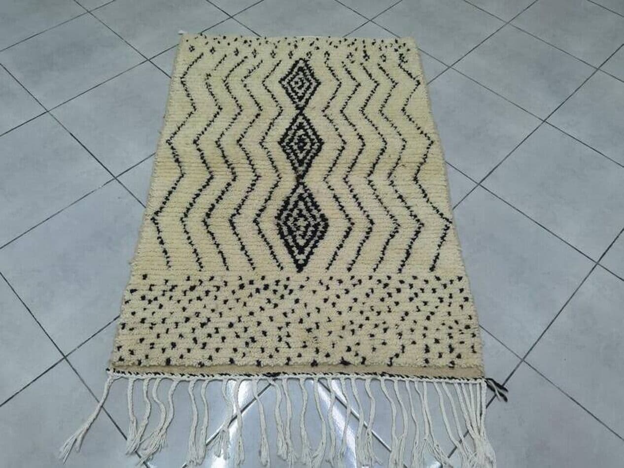 Ręcznie tkany dywan 250x150 cm, wełna, kremowy, czarny, Maroko - 198677