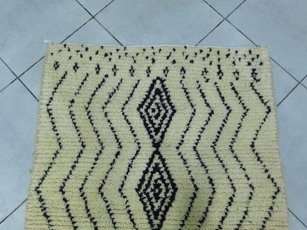 Ręcznie tkany dywan 250x150 cm, wełna, kremowy, czarny, Maroko - 198678