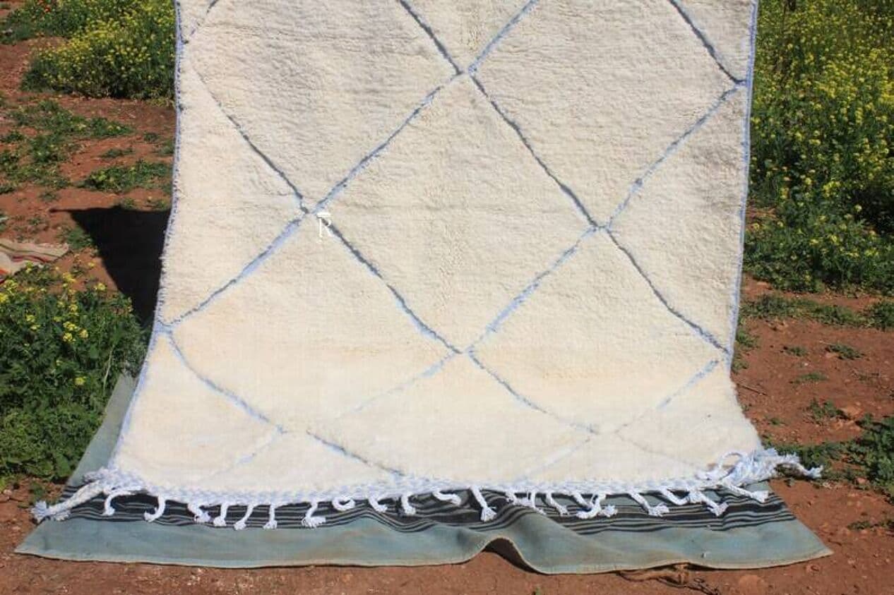 Ręcznie tkany dywan 250x150 cm, wełna, kremowy, niebieski, Maroko - 198504