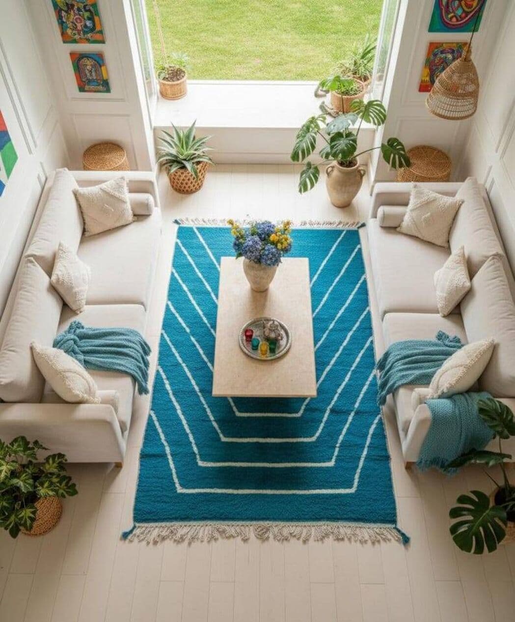 Ręcznie tkany dywan 250x150 cm, wełna, turkusowy, Maroko - 198489