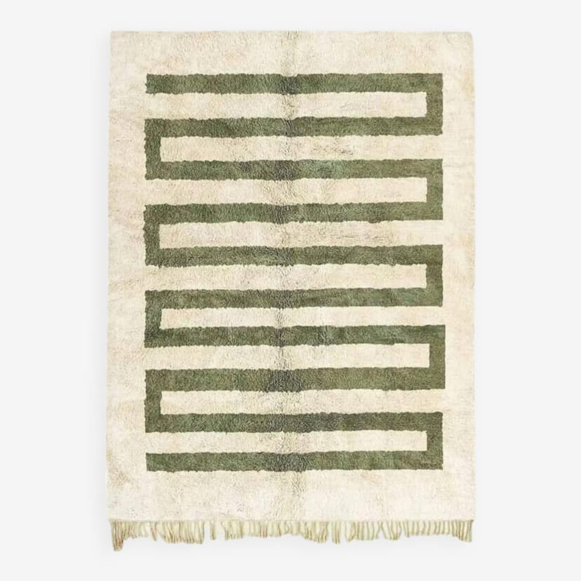 Ręcznie tkany dywan 250x150 cm, wełna, zielony, kremowy, Maroko