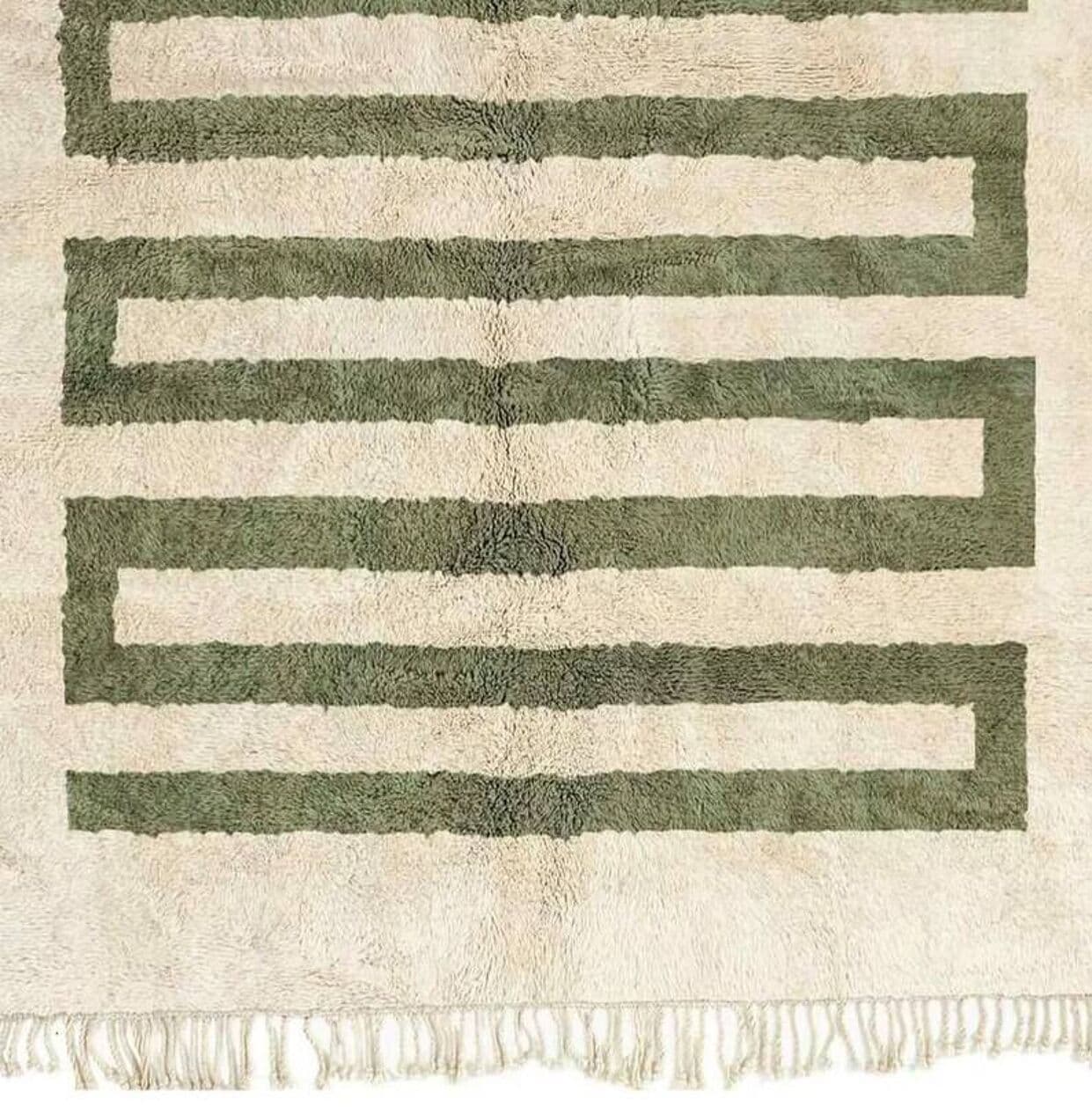 Ręcznie tkany dywan 250x150 cm, wełna, zielony, kremowy, Maroko - 198484