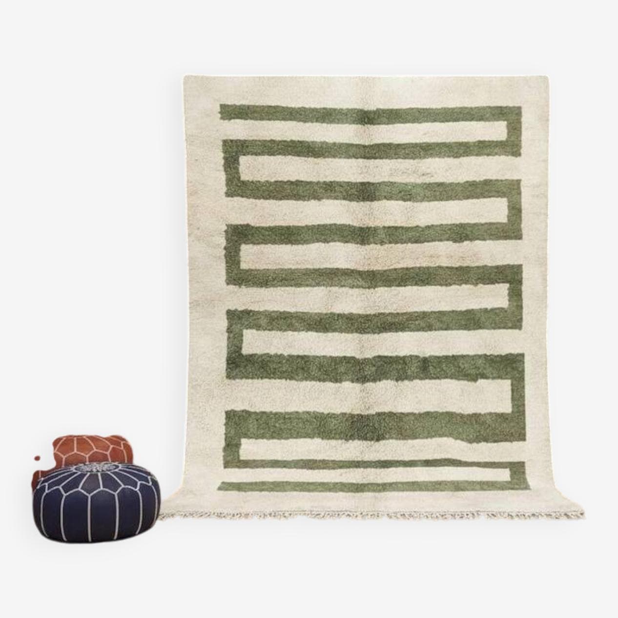 Ręcznie tkany dywan 250x150 cm, wełna, zielony, kremowy, Maroko - 198482