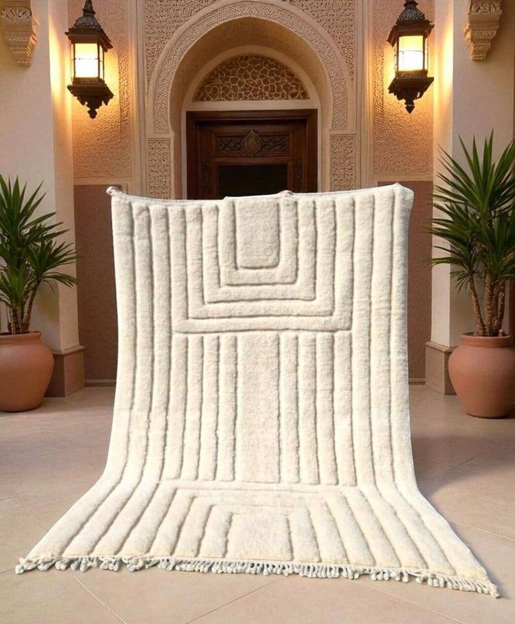 Ręcznie tkany dywan 250x150 cm, wełna, biały, Maroko - 198459