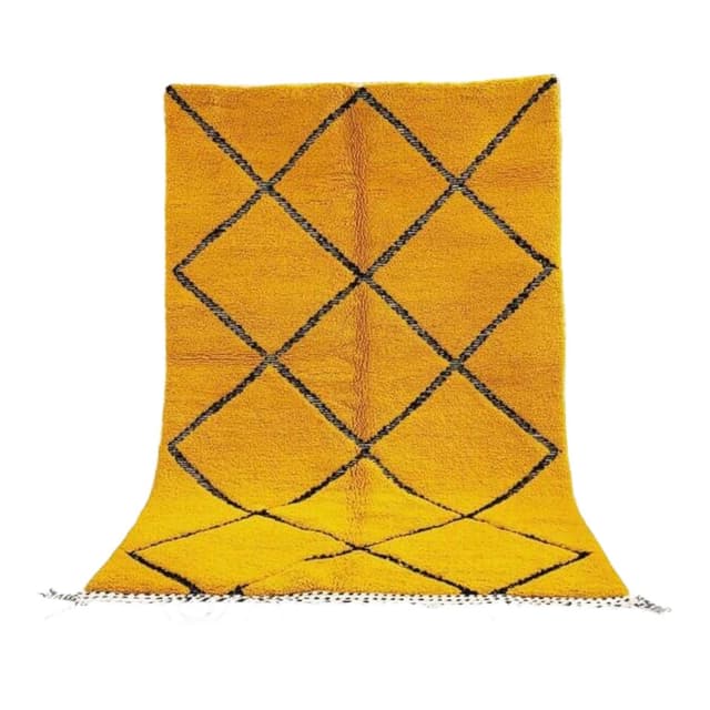 Ręcznie tkany dywan 250x150 cm, wełna, żółty, czarny, Maroko - WYMIARY