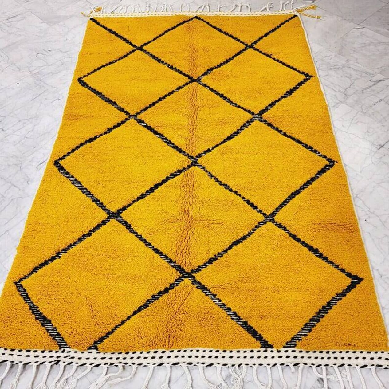 Ręcznie tkany dywan 250x150 cm, wełna, żółty, czarny, Maroko - 198453