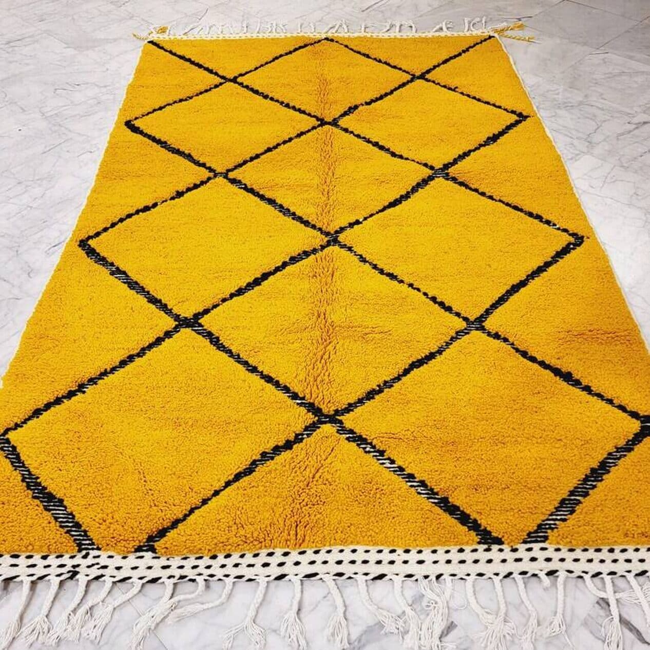 Ręcznie tkany dywan 250x150 cm, wełna, żółty, czarny, Maroko - 198452