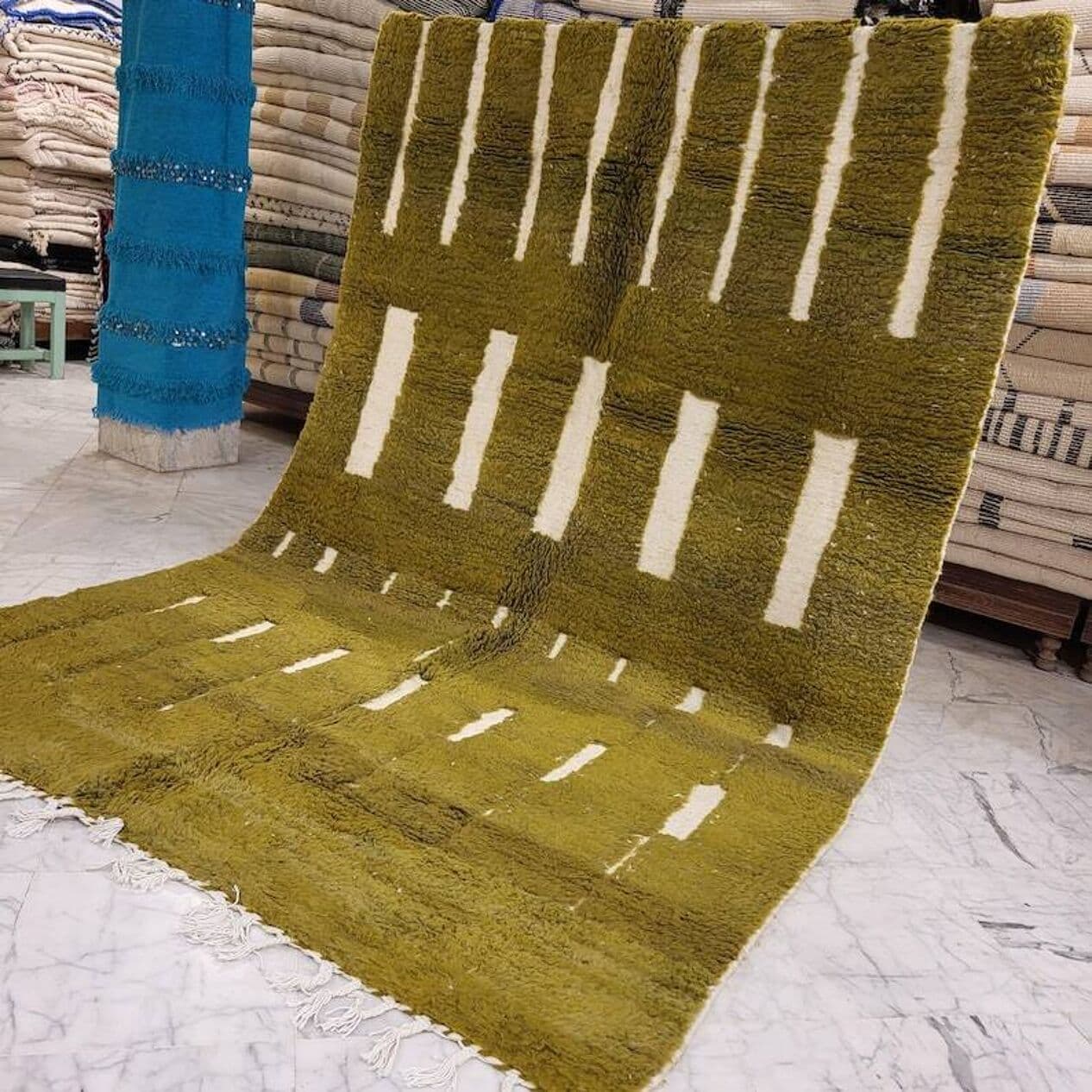 Ręcznie tkany dywan 250x150 cm, wełna, oliwkowy, Maroko - 198447