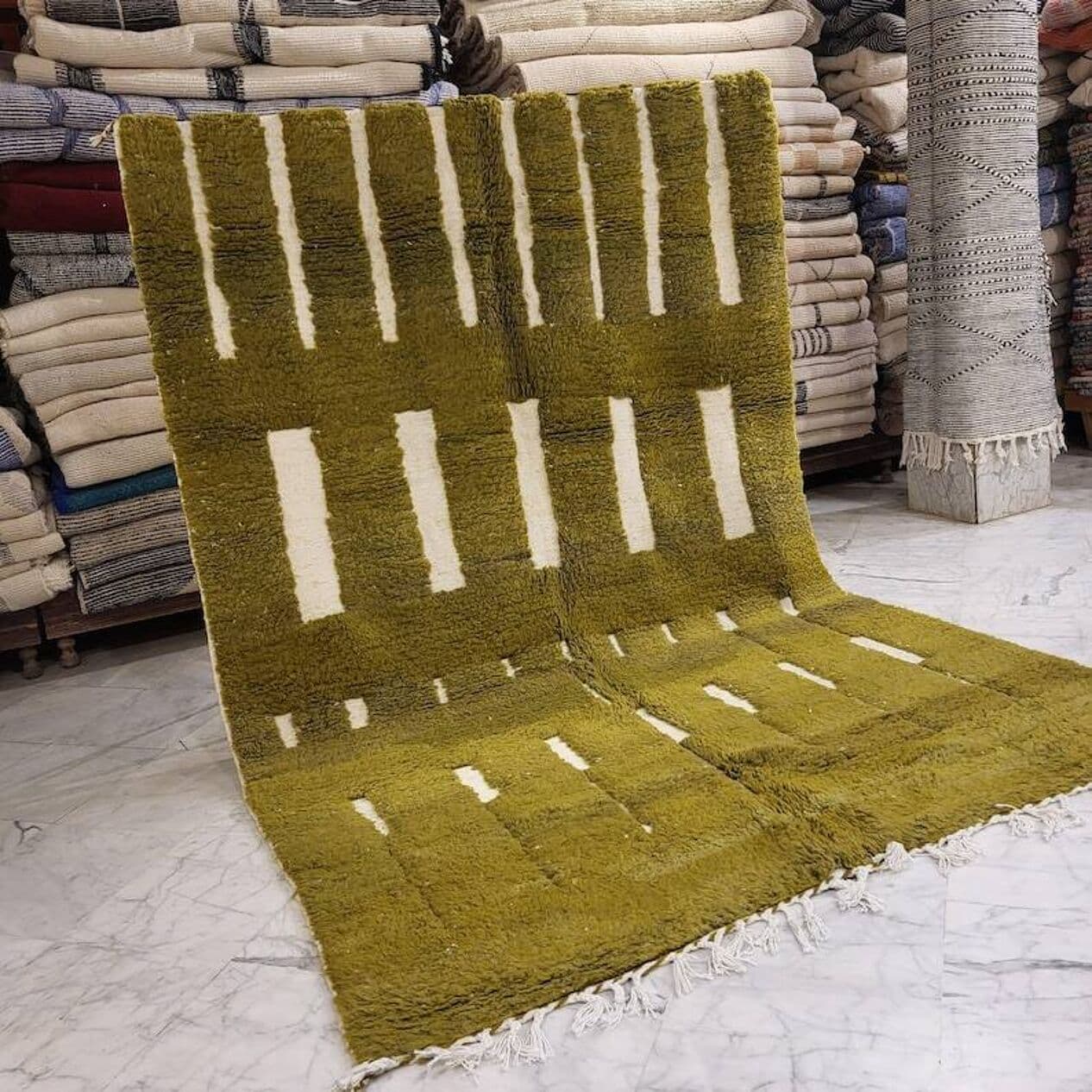 Ręcznie tkany dywan 250x150 cm, wełna, oliwkowy, Maroko - 198446