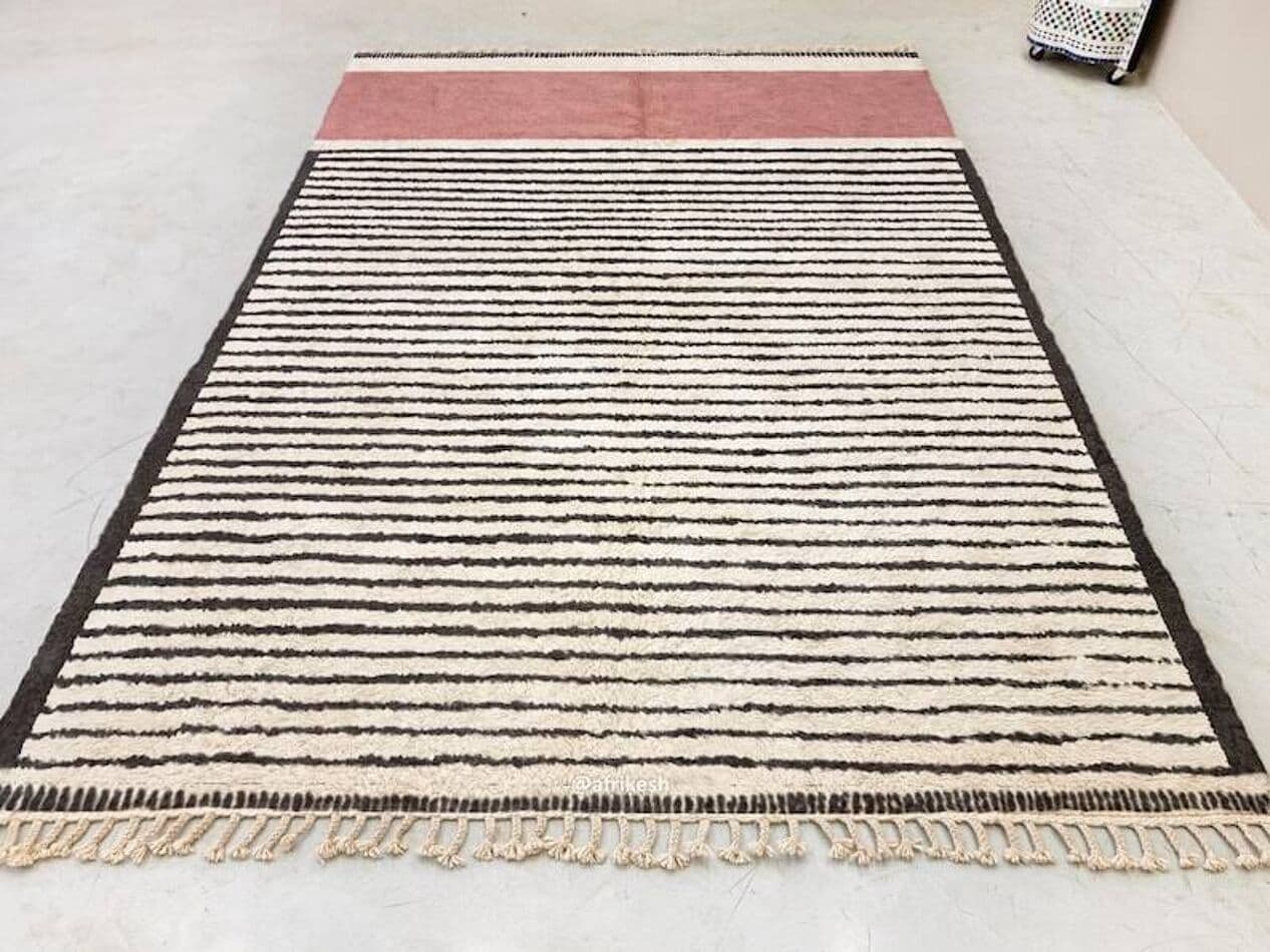 Ręcznie tkany dywan 250x150 cm, wełna, kość słoniowa, czarny, terakota, Maroko - 198422