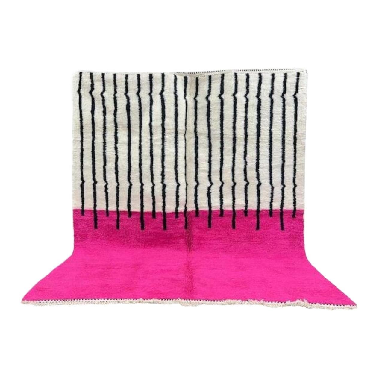 Ręcznie tkany dywan 250x150 cm, wełna, ecru, czarny, różowy, Maroko