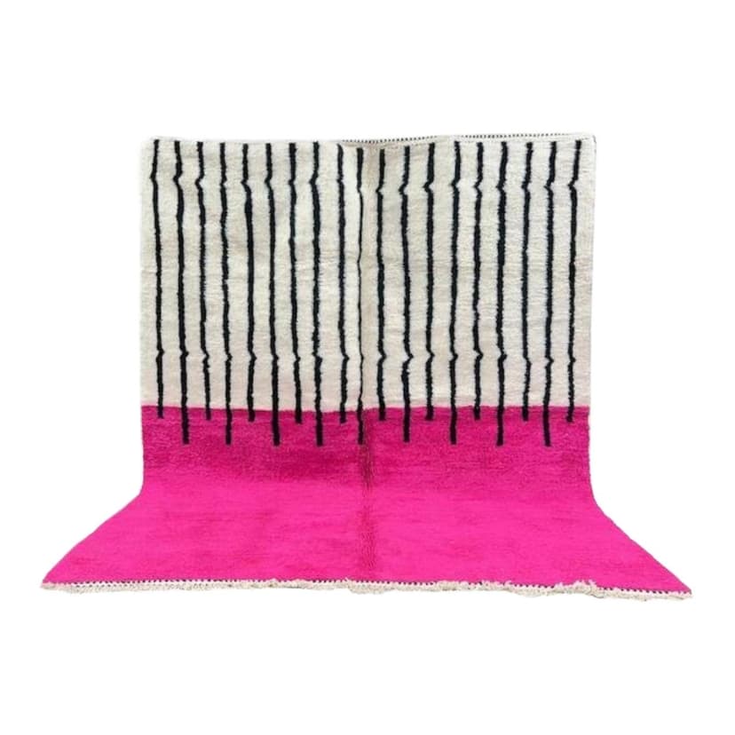 Ręcznie tkany dywan 250x150 cm, wełna, ecru, czarny, różowy, Maroko