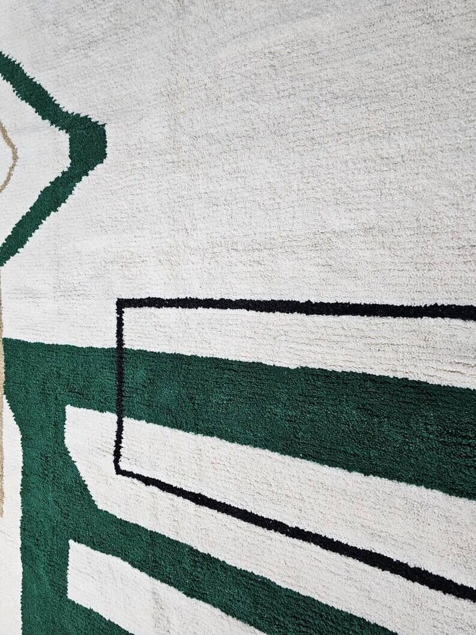 Ręcznie tkany dywan 200x300 cm, wełna, kremowy, zielony, czarny, Maroko - 200446