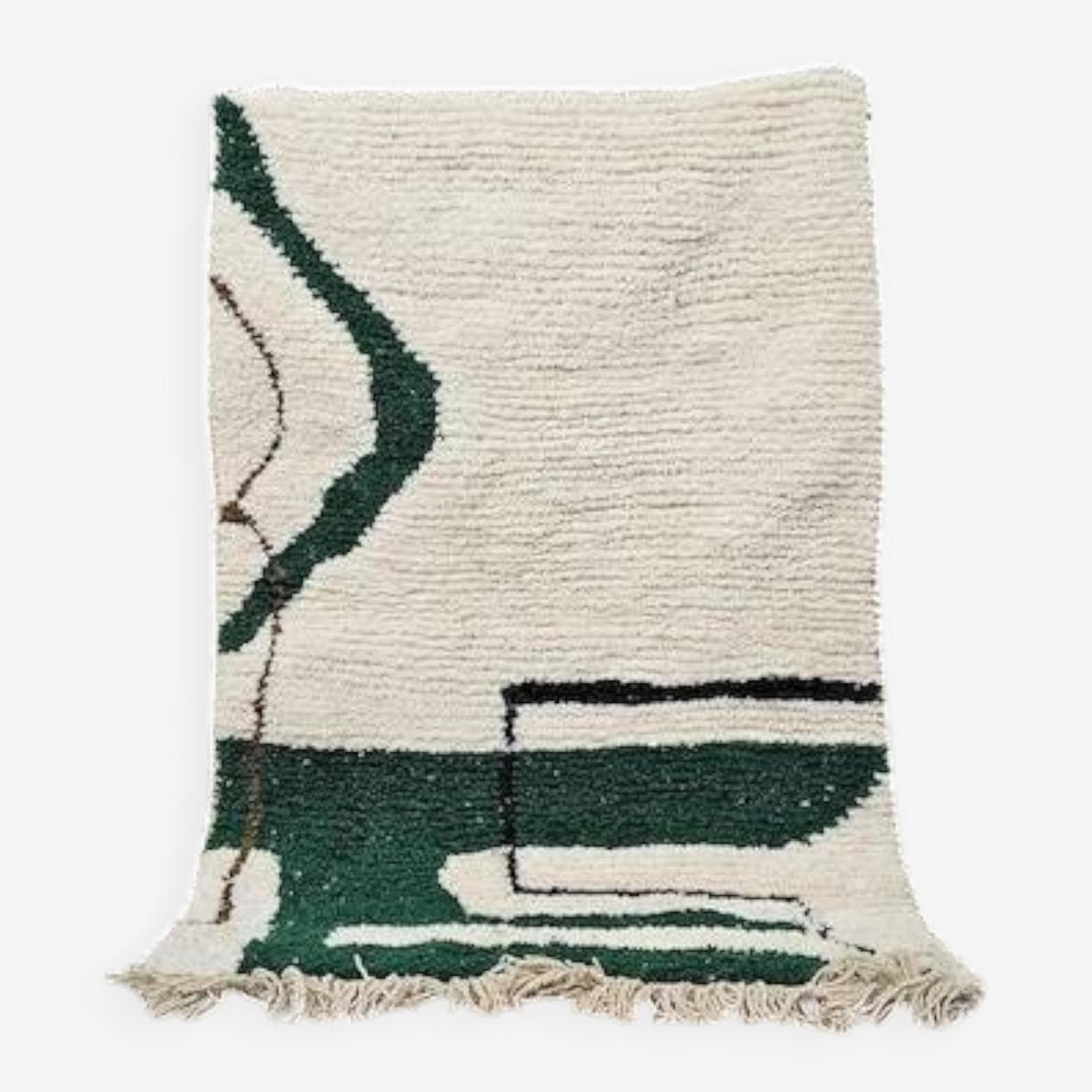 Ręcznie tkany dywan 200x300 cm, wełna, kremowy, zielony, czarny, Maroko - 200442