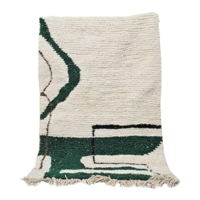 Ręcznie tkany dywan 200x300 cm, wełna, kremowy, zielony, czarny, Maroko - WYMIARY