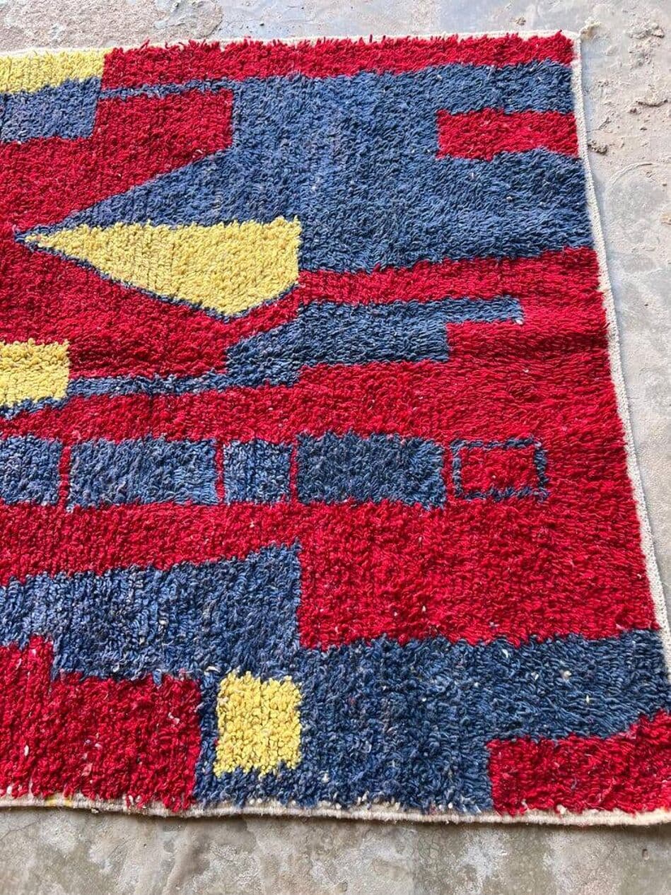 Ręcznie tkany dywan 250x150 cm, wełna, czerwony, granatowy, żółty, Maroko - 200422