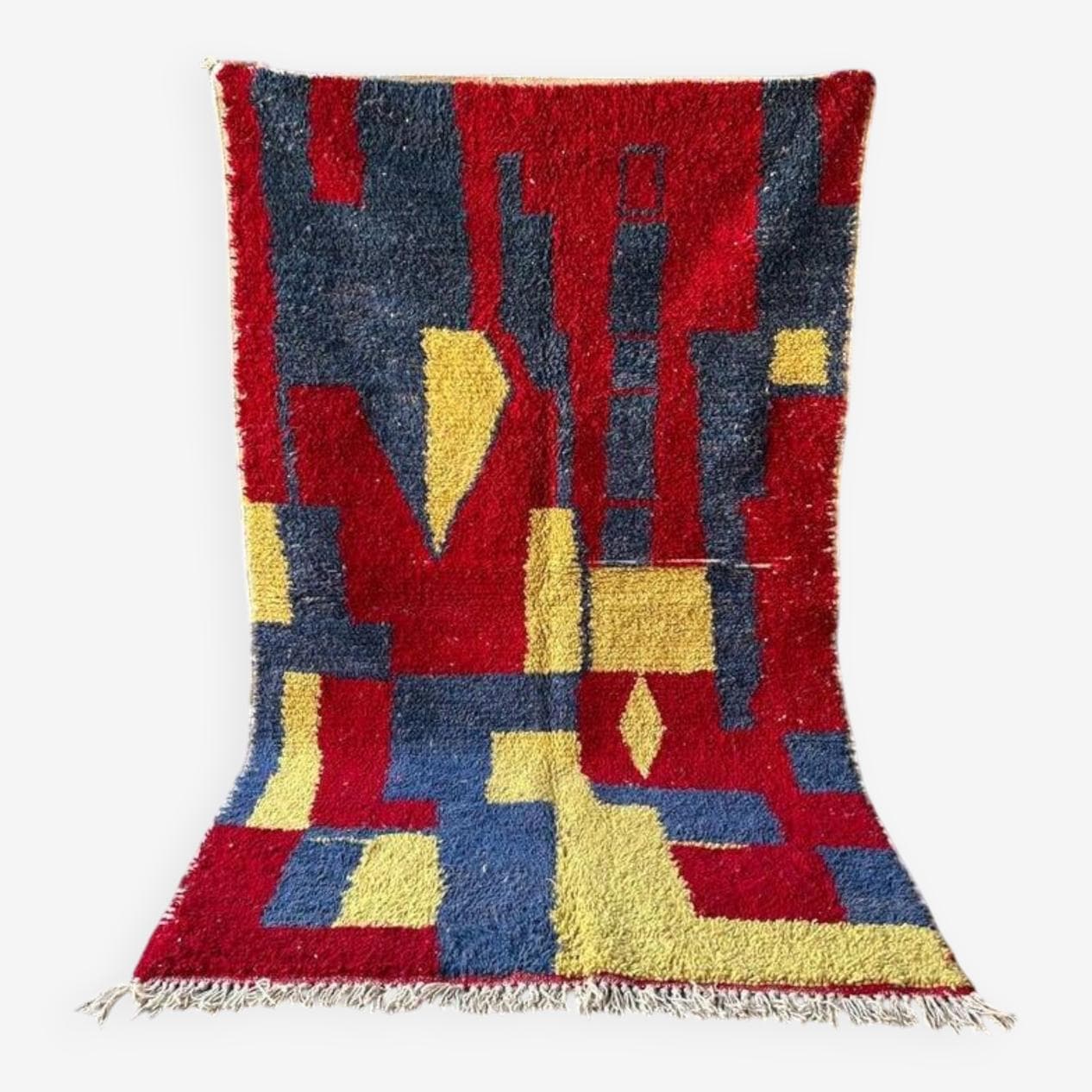 Ręcznie tkany dywan 250x150 cm, wełna, czerwony, granatowy, żółty, Maroko - 200420